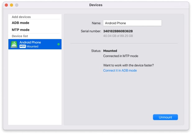 After mounting you can access your device’s memory in Finder