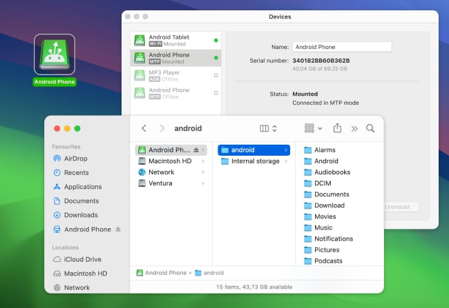 The best way to connect Android phone to Mac is MacDroid.