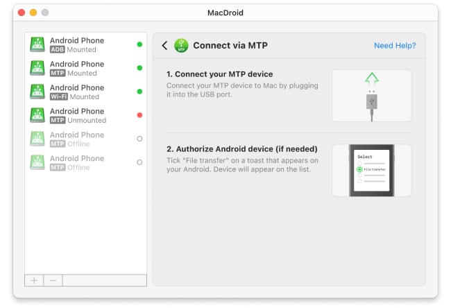 Connect your MTP device to Mac by plugging it into the USB port.