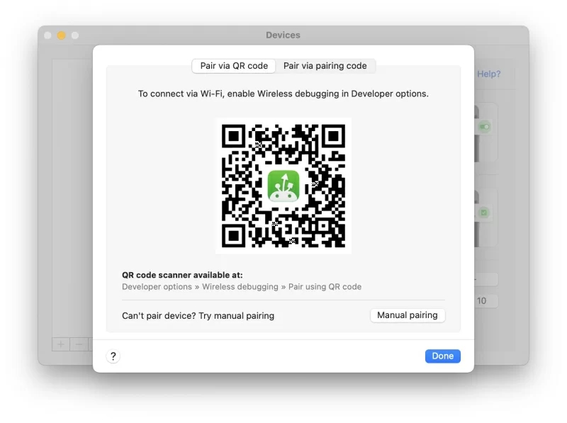 Pair device with QR code