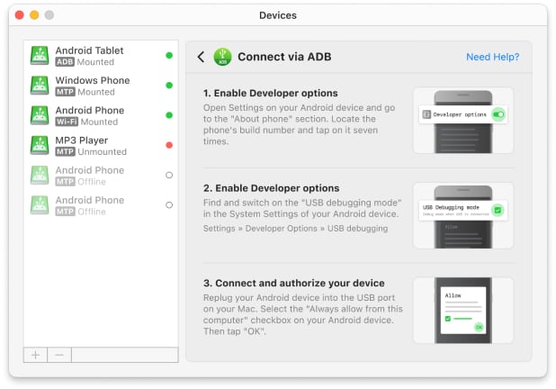 And you are ready to transfer files from Android to Mac with MacDroid in ADB mode.