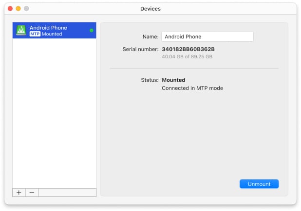 After mounting you can access your device’s memory in Finder